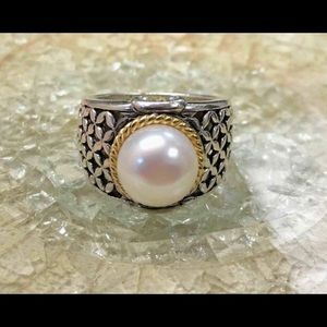 Pearl Ring - 18k gold and Sterling Silver Button Pearl Ring Valentines Day Ring
